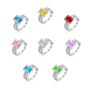 2024 New Style Casual Women Rings Crystal Engagement Wedding Rings Jewelry Couple Flame Rectangular Stone S925 Rings For Ladies