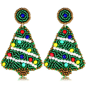 Handcrafted Christmas Tree Earrings with Embroidery and Festive Seed Beadwork <b>for</b> Holiday Parties and Gifts - Product Image 5