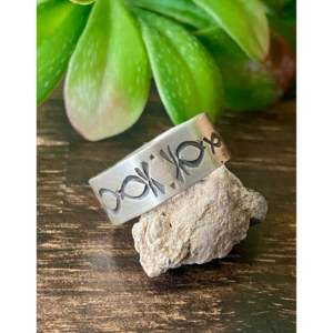 Handmade Navajo Sterling <b>Silver</b> Band <b>Ring</b> Statement <b>Boho</b> Ethnic Geometric Design Cut Stone Dainty and Everyday Wear Size 14 - Product Image 3