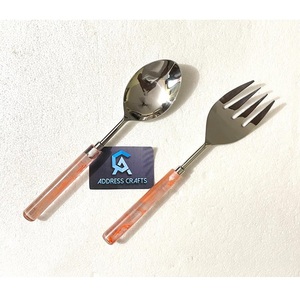 Ensemble de serveurs à salade en acier inoxydable à prix abordable avec manche en résine, ustensiles de cuisine, articles ménagers, cuillère à salade, couverts, table - Product Image 2
