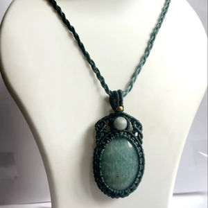 Hecho a mano 10-15mm verde oscuro amazonita macramé colgante collar tamaño libre cuenta con hilo para joyería precio al por mayor - Product Image 1