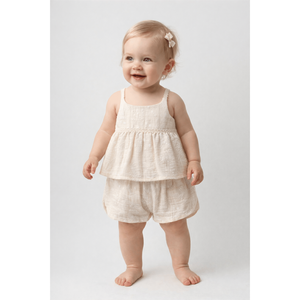 Conjuntos de Ropa Casual para Bebé Niña, 2 Piezas, Diseño Floral Beige, 100% Algodón Transpirable, Talla 12-18 Meses, Estilo Bohemio, Pantalones Cortos - Product Image 2