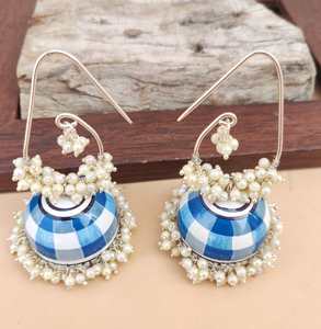 Latest Fashion Indian Meenakari Jhumki <b>Dangle</b> <b>Earrings</b> Vibrant Enamel Work <b>Pearl</b> Drop Accents for Women Directly Manufacturers - Product Image 2