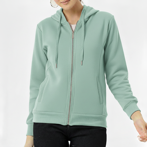 Sweat à capuche zippé respirant et chaud pour l'hiver, style streetwear, polaire 100% coton, sweat à capuche zippé pour femmes, logo personnalisé OEM - Product Image 1