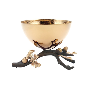 Bol de service en métal élégant avec finition dorée, avec des accents décoratifs de branches et de fleurs, centre de table de luxe, bol à fruits, décoration d'intérieur - Product Image 5