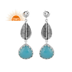 Última tendencia plata esterlina oxidada Natural Aqua Calcedonia piedra preciosa colgante pendiente joyería personalizada para mujer regalo para ella - Product Image 1