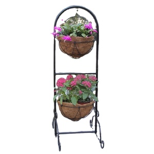 2024 New Arrival Elegant Outdoor Decor Black Metal 2-<b>Tier</b> Hanging Planter Pot <b>Stand</b> Home Application Wholesale Price - Product Image 1