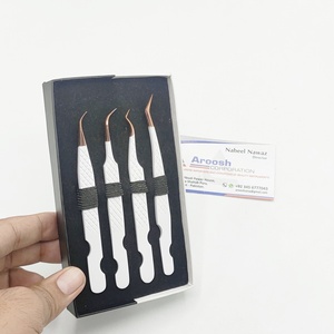 Pince à cils à poignée diamantée en acier inoxydable de haute qualité pointe en or rose couleur blanche pince à cils haute vente en gros - Product Image 3