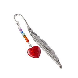 Marcador de Páginas de Pluma de Cristal Natural con Cuentas en Forma de Corazón, Inspirado en Chakras, Regalo Decorativo para Libros - Product Image 3