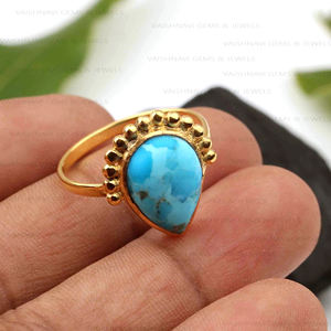 Bague classique pour femme en turquoise Mohave bleu cuivre, argent sterling 925, forme poire 10x14mm, bijou de caractère, fournisseur grossiste - Product Image 6