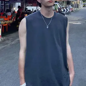 Débardeur long en maille respirant de haute qualité pour hommes, idéal pour le yoga et le fitness, anti-boulochage, 100% coton - Product Image 2