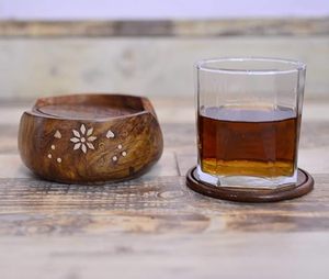 Handcrafted Modern Walnut Wood <b>Coaster</b> <b>Set</b> with Holder for Stylish Home and Office Table Decor by msr overseas - Product Image 5