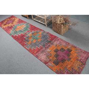 2.3x10.1 ft Vintage Turkish Rug, <b>Runner</b> Rug, Herki <b>Red</b> Wool Rug - Product Image 4