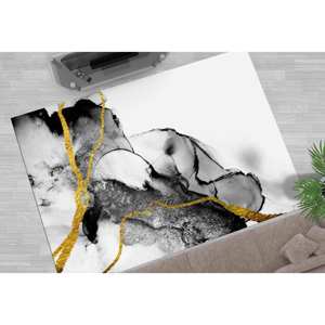 <b>Black</b> Marble Printed <b>Rug</b>: Luxury Alcohol Ink 3D Design for Dining Room,Nonwoven Thin <b>Rug</b> - Product Image 1