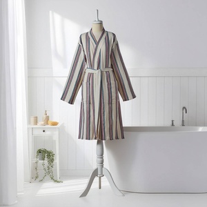 Albornoz Turco Antiguo de Algodón, Color Crema con Rayas Multicolores, Estilo Kimono - Product Image 5
