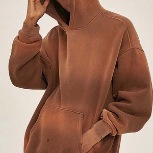 Sweat-shirt à capuche unisexe personnalisé, coupe oversize, style streetwear, en maille tricotée imperméable, effet délavé vintage, doublé, couleur unie - Product Image 4