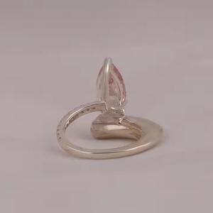 แหวนหมั้นเพชรที่เติบโตในแล็บทองคำ14KT ลูกแพร์สีชมพูตัดกับลูกแพร์จี้กลมเล็กๆแหวนเพชรที่ไม่ซ้ำใคร - Product Image 6