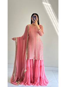 Ensemble haut, palazzo et dupatta de soirée pour femmes, de marque - Product Image 6
