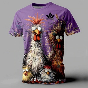 T-shirt décontracté pour homme à manches courtes, col rond, motif poulet de dessin animé, en polyester tricoté respirant, coupe classique - Product Image 3