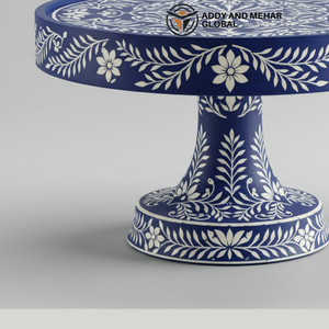 แท่นวางเค้กฝังกระดูกสีฟ้าทำมือแท่นวางลายดอกไม้สุดหรูสำหรับขนมหวาน - Product Image 4