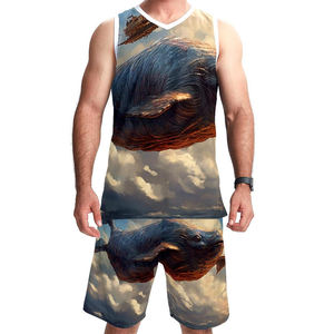 กางเกงขาสั้นบาสเก็ตบอลแขนกุดสำหรับฤดูร้อนชุดเล่นกีฬาพิมพ์ซับลิเมชันผ่านการรับรอง BSCI ขนาดใหญ่พิเศษระบายอากาศได้ดีฤดูร้อน - Product Image 1