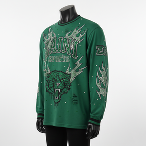 Camiseta de Manga Larga de Poliéster y Elastano de Primera Calidad, Tejido de Punto Suave, Color Verde, con Pedrería, Logotipo Personalizado por Transferencia Térmica, para Hombre - Product Image 4