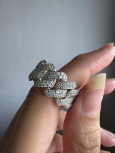 Anillo de bodas de oro blanco sólido de 18 quilates, anillo de enlace cubano de Mónaco de diamante natural helado de 10mm en plata y chapado en rodio para mujer - Product Image 4