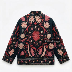 Manteau court ethnique vintage en velours noir, style bohème, brodé à la main, motif floral, écologique, luxe pour femmes, hiver - Product Image 5