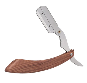 Lame en acier inoxydable de qualité supérieure coupe droite gorge Salon de coiffure rasage rasoir avec manche en bois - Product Image 5