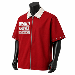 Camisa Oversize Personalizada para Hombre con Cremallera, Manga Corta, Corte Holgado, Estilo Urbano, Cuello con Tachuelas, Estampado de Logotipo, Venta al por Mayor OEM - Product Image 3