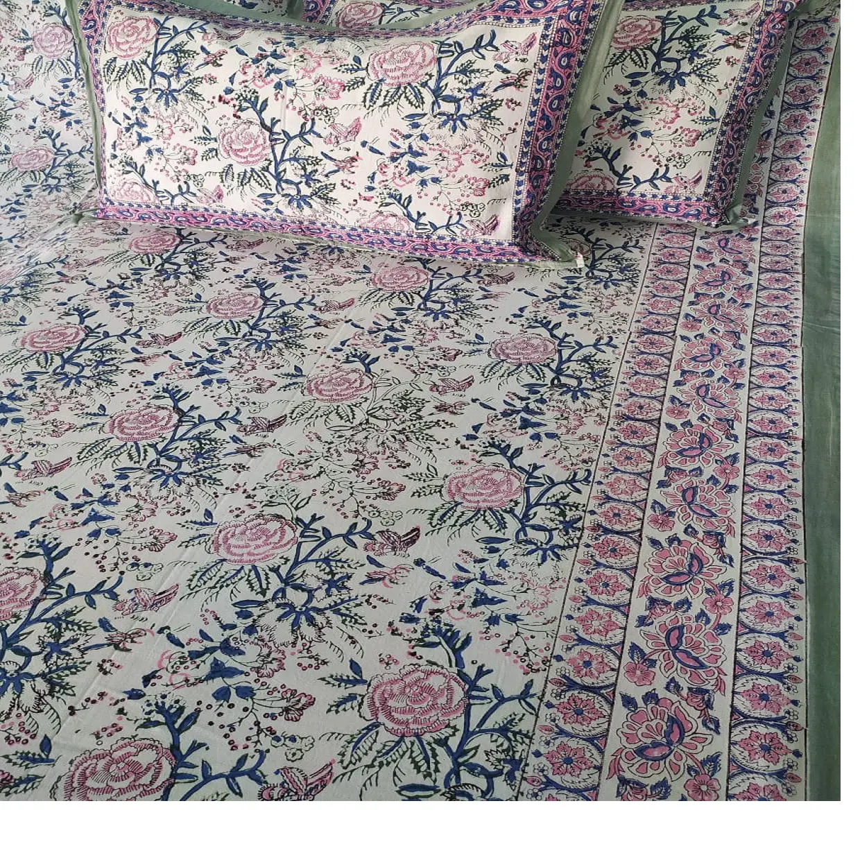 مفرش سرير من القطن بنسبة 100% حسب الطلب بأحجام مختلفة بتغطية كاملة بتصميم زهري بألوان الباستيل والبراقة