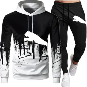 Ventes en gros de survêtements personnalisés en molleton à deux pièces, sweat-shirt et pantalon de jogging pour hommes, couleur et taille personnalisées, polyester/coton - Product Image 1