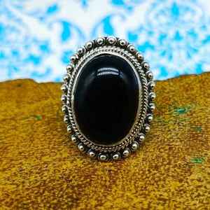Joyería de estilo de diseño bohemio, anillo de piedra de forma ovalada de ónix negro genuino Natural hecho a mano, anillos finos de Plata de Ley 925, joyería - Product Image 1