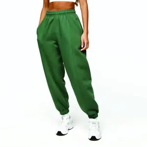 กางเกงวอร์มผ้าฝ้าย40% โพลีเอสเตอร์สำหรับสตรีกางเกงวอร์มสีเขียวสำหรับแข่งขัน