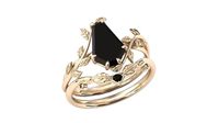 Bague classique pour femme en argent sterling 925 avec onyx noir de 2,00 carats, sertie de griffes, gravure double feuille, troisième modèle
