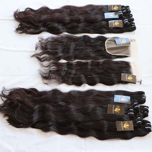 Paquet de cheveux vierges bruts du temple indien à cuticule alignée tissage de cheveux humains faisceaux de cheveux humains vierges brésiliens bruts avec frontal - Product Image 2