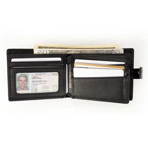 <b>Men's</b> Genuine Leather Slim <b>Wallet</b> With Striped Lining Fold Closure Card Holder Short Length Minimalist Design - Product Image 3
