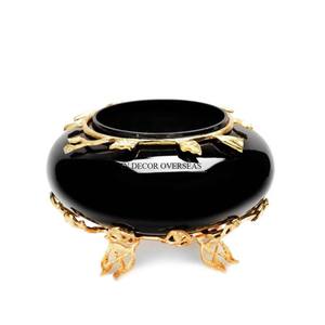 Cuenco de forma redonda con acabado de esmalte de Color negro de aspecto brillante con parte superior y Base de diseñador elegante chapado en oro, cuenco de vajilla para el hogar y el Hotel - Product Image 1