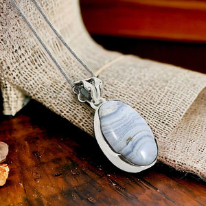 Plata de Ley 925, venta al por mayor, joyería hecha a mano, ágata de encaje azul Natural, piedra preciosa, forma ovalada, colgante clásico para mujeres y hombres, India - Product Image 2