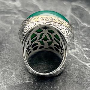Anillo Grande Vintage Otomano para Hombre, de Ágata Verde, Chapado en Oro de 22k, Plata de Ley, Hecho a Mano en Turquía, con Diseño Geométrico, Regalo Perfecto - Product Image 6