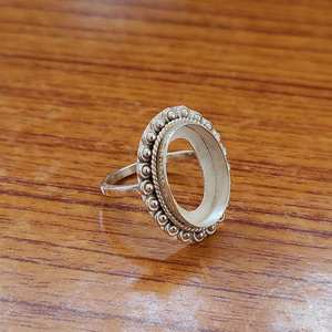 Plata de Ley 925 auténtica, 8x10mm, ajuste de bisel, diseño de cuentas, anillo de compromiso de montaje semi, chapado en oro de 14K, hecho a mano, personalizado para mujer - Product Image 3