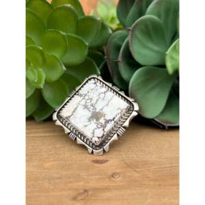 Bague Eddie Secatero Wild Horse & Sterling Silver Cluster, taille 8, avec pierre naturelle sertie clos, bague statement pour usage quotidien - Product Image 1