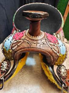 Selles en cuir véritable de haute qualité de 10 à 16 pouces confortables pour chevaux Western Trail - Product Image 3