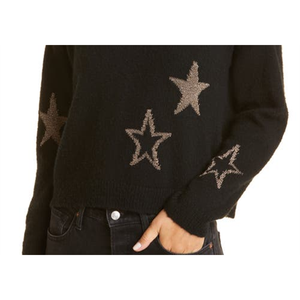 Maglione Rails Perci Star in misto lana, nero con stelle dorate, stile casual autunnale, taglia grande, con chiusura a zip in maglia traspirante. - Product Image 6