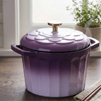 Cocotte en fonte émaillée à couvercle floral en relief, avec corps à rayures verticales, pour braiser, mijoter et cuire au four