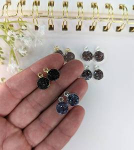 Paires de connecteurs Druzy galvanisés ronds 10mm en argent sterling 925 plaqué or 14 carats composants de bijoux en cristal naturel - Product Image 3