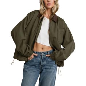 2025 New Jacket for woman Cotton Canvas With Pockets Breathable Custom Plain Solid Design women'<b>s</b> Jackets - Product Image 1