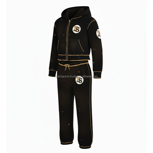 Zipper tracksuit heavy fleece 380 GSM winter warm soft <b>fabric</b> <b>black</b> with tan stitch custom logo embroidery Tracksuits Plus size - Product Image 4