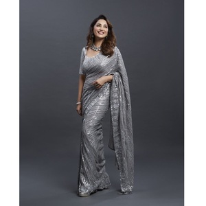 Phong Cách Dân Tộc Ấn Độ Lưới Nylon Đơn Sắc Saree Phong Cách Bollywood Với Trình Tự Làm Việc & Viền Ren Lạ Mắt Giá Bán Buôn Cửa Hàng Trực Tuyến - Product Image 1