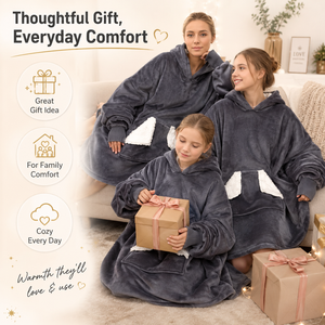 Wholesale Oversized Soothing Skin <strong>Long</strong> Length <strong>Snuggle</strong> <strong>Hoodie</strong> Fleece Pullover Wearable Parent-child Blanket with Giant Pocket - Product Image 5